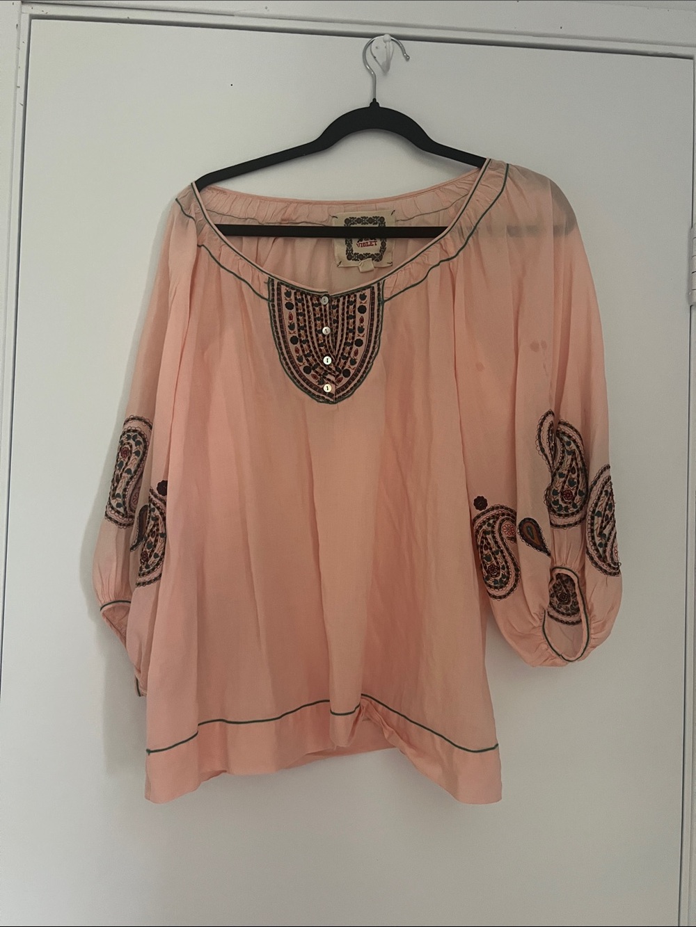 Chelsea & Violet Peach Embroidered Boho Tunic Top